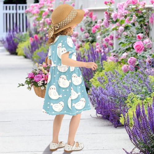 Cute Baby Seals Little Girls Short Sleeve Dress Casual Summer Party Skater Dresses for Kids 2-8T4