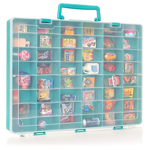MYMOON HOME Plastic Toy Storage Case Compatible with Mini Brands Collector Toys, Shopkins, Real Littles, and LOL Surprise Series 1, 2, 3, 4, Collectible Compartments for Miniatures (Teal)