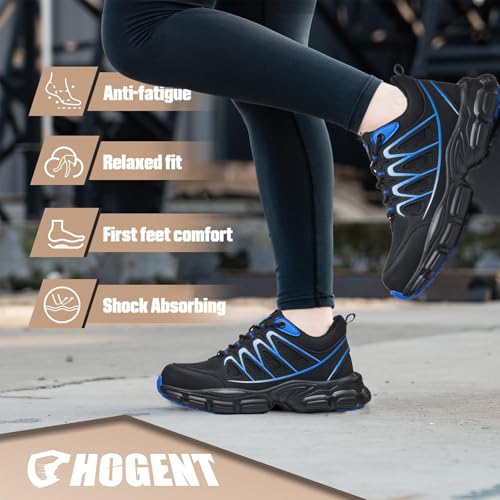 Image of Hogent Steel Toe Shoes for Women Men Wide Non Slip Work Sneakers Indestructible Shoes Lightweight Breathable Construction Sneakers Puncture Proof Ergonomic Design