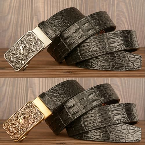 Mens Belt, Cowboy Western Ratchet Crocodile Pattern Leather Belts for Men with Dragon Square Alloy Buckle4