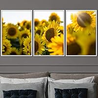 3 Piece Framed Canvas Wall Art Yellow Cluster Flowers and Colorful Bouquet Canvas Prints Home Artwork Decoration for Living Room,Bedroom - 16