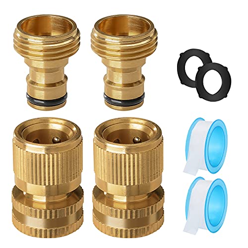 dcosok Garden Hose Quick Connect Hose Fittings: Water Hose Quick Connect Garden Hose Connectors - 3/4 Inch Male and Female Disconnect - Premium Solid Brass Leakproof Easy Connect 2Sets