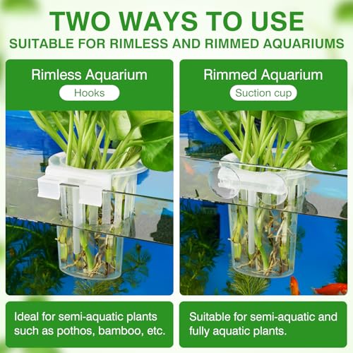 Image of Borlech New Upgraded Large Aquarium Plant Holder with 1.57-inch Extension Hooks and Suction Cups for Fish Tank Aquaponic Plant Cultivation and Aquascape Accessories Decorations (4 Pack) Transparent