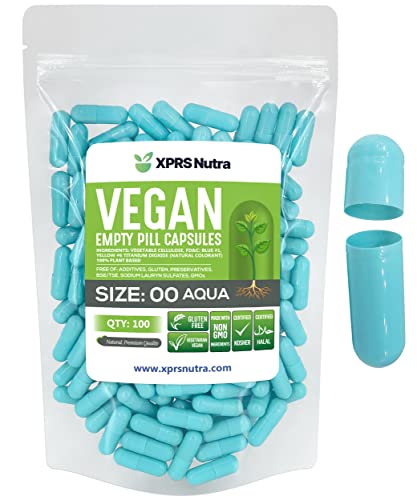 Image of XPRS Nutra Size 00 Empty Capsules - 100 Count Empty Vegan Capsules - Vegetarian Empty Pills - DIY Vegetable Capsule Filling- Veggie Pill Caps (Aqua)