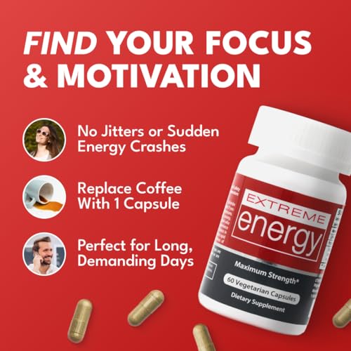 Image of Herbal Nitro Extreme Energy Pills - 6 to 10 Hour Boost, No Crash or Jitters Maximum Strength Natural Energy Supplement for Women & Men - Fatigue, Focus & Motivation (60 Count)