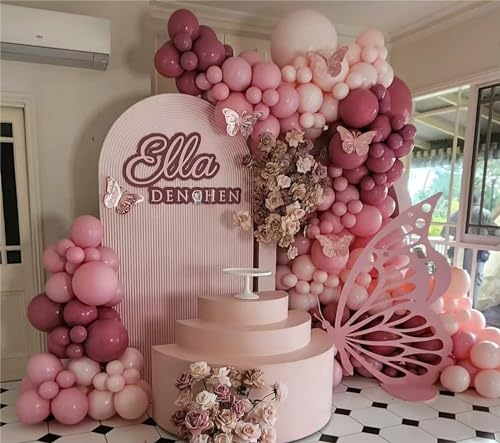 Image of MEBAY Retro Rose Baby Pink Champagne White Sand Balloons Garland Arch Kit, 146Pcs Latex Balloons Different Sizes 18 12 10 5 Inch for Party Decorations, Wedding Backdrop, Birthday, Graduation