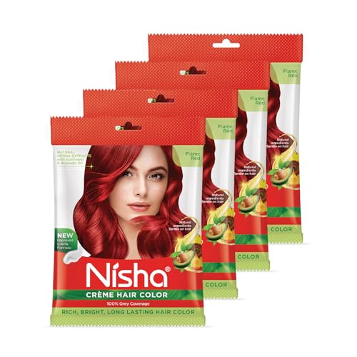 Image of Nisha Cream Permanent Hair Colour Full Grey Coverage (50g) Flame Red (Pack of 4)