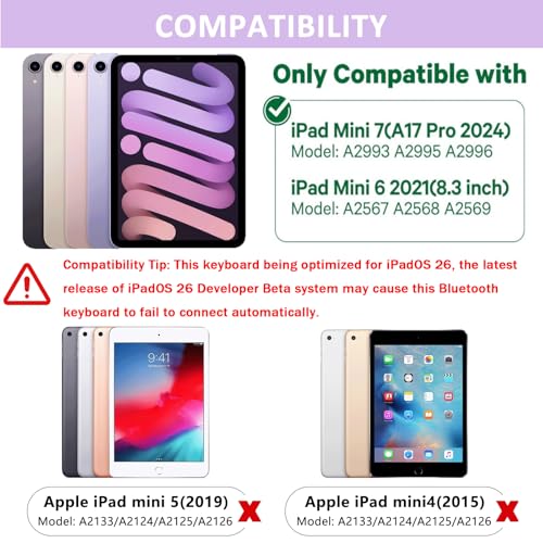 FUWANG Touchpad Keyboard Case for iPad mini 7 A17 Pro 2024 & Mini 6th Generation 2021 8.3 inch - 360° Swivel 7 Color Backlit Keyboard for iPad mini 7th 6th Generation with Pencil Holder, Purple