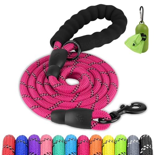 Joytale Rope Dog Leash for Medium Large Dogs, Padded Handle, 5FT, Hot Pink