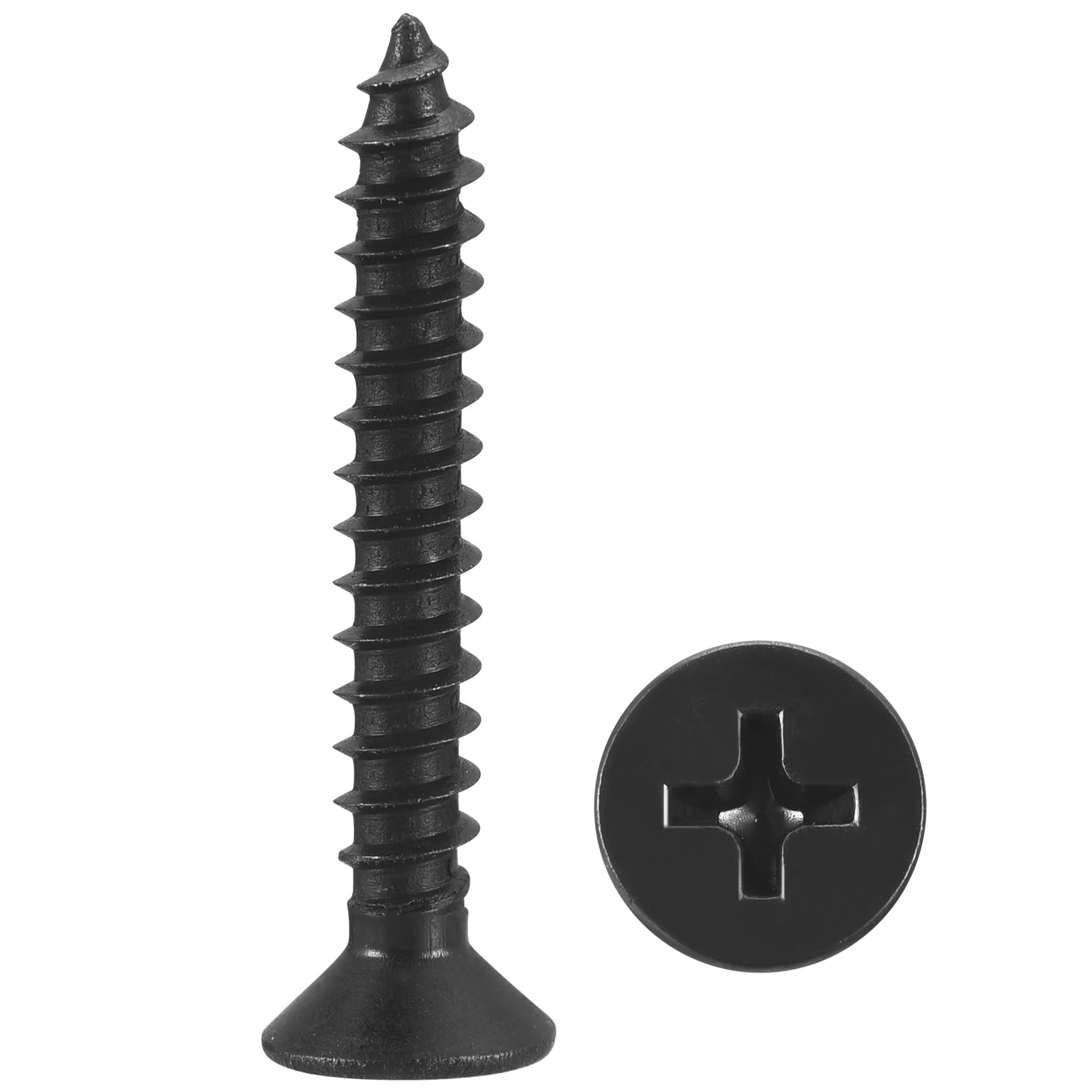 METALLIXITY Countersunk Phillips Wood Screws (ST4x35mm) 100Pcs, Carbon Steel Coarse Thread Phillips Drive Flat Head Wood Screws - for Furniture Installation Repair, Black — image 1