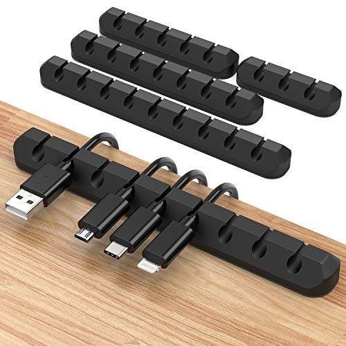 JIRVY Cable Clips, 4 Pack Cable Management Clips Silicone Self Adhesive Cord Organizer Cord Holder for Desk Car Phone Wire PC Office Home Blackï¼ˆ3,5,7,9 Slotï¼‰