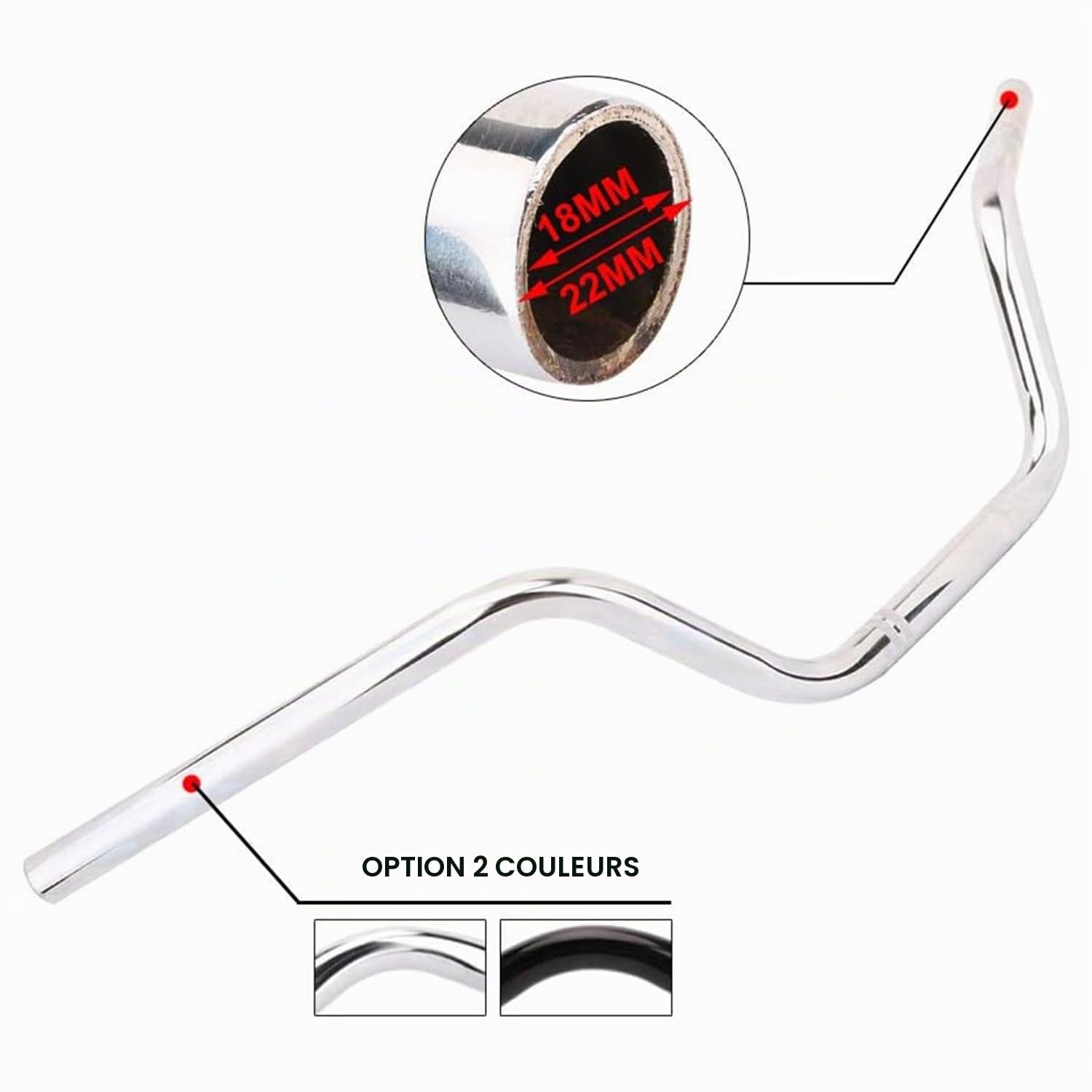 AnXin Guidon de moto universel pour Sportster XL 883 1200 Custom Chopper Cruiser Bobber Softail Dyna Tour Glide Road CG125-2,2 cm