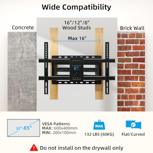 Image of HOME VISION Full Motion TV Mount with Soundbar Bracket, 32-85 inch TVs, 132 lbs