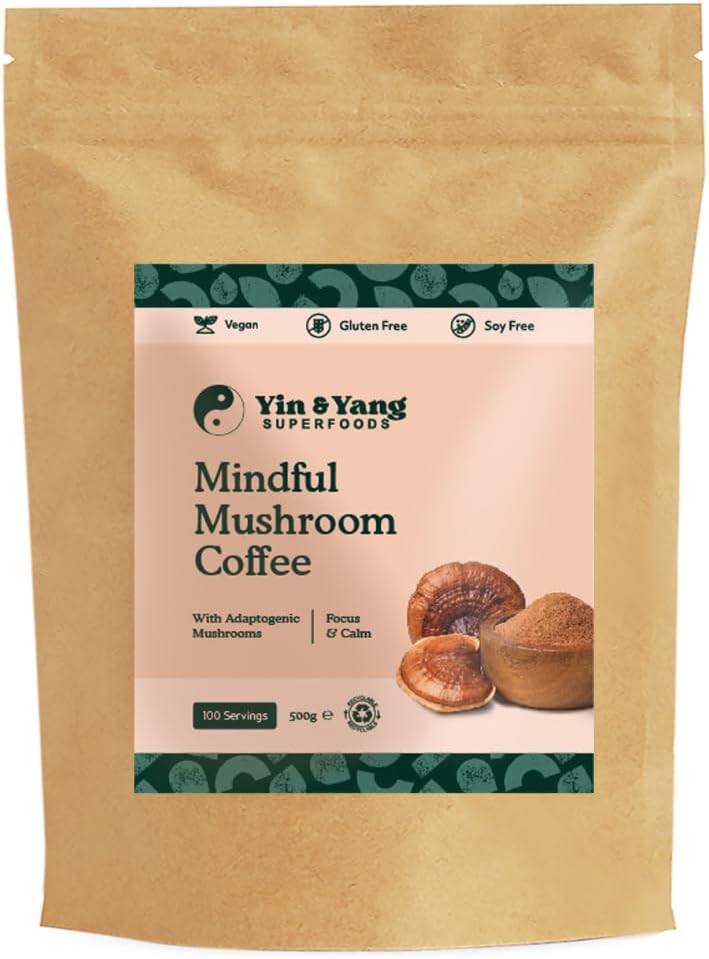 Mushroom Coffee 500g, by Yin & Yang Superfoods (100 Servings), Boost Focus & Immunity | Reishi, Cordyceps, Lion’s Mane, Chaga, Brazilian Arabica Instant Coffee | Antioxidant Rich