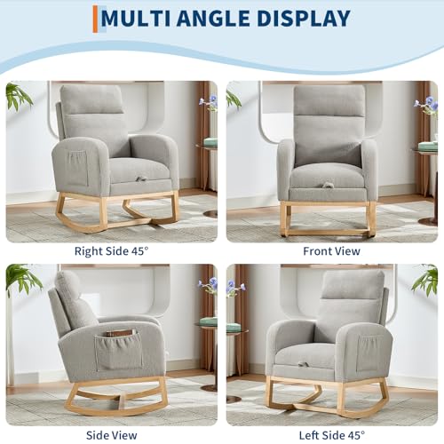 Image of Rocking Chair Nursery, Nursing Rocking Chairs with Foot Rest for Mom Nursery,Rocker Glider Chair with High Backrest for Living Room, Bedroom, Upholstered Lounge Chair with Solid Wood Base for Relaxin