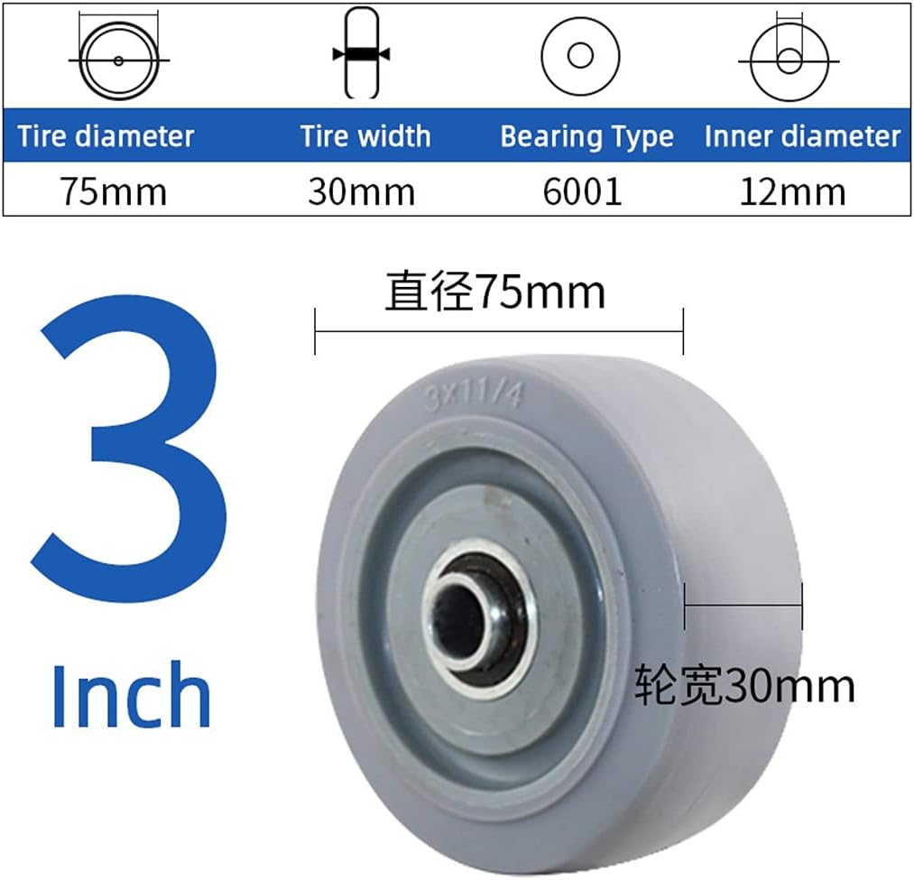 Rubber Hand Truck Wheel 3 Size Flat Free Solid Rubber Replacement Tire for Hand Truck, Cart, Power Washer, Dolly, Compressor(5 inches)