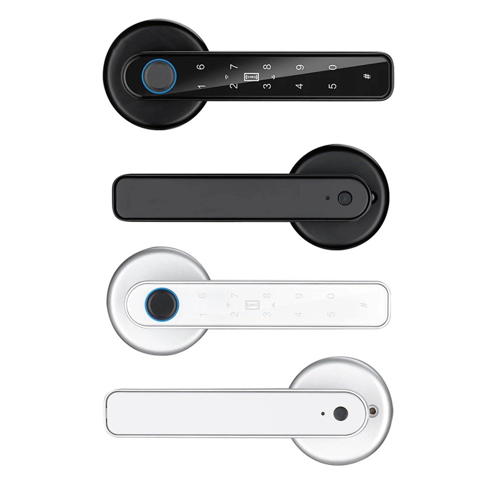 Smart Lock, Zamek do drzwi z czytnikiem linii papilarnych Anti Peeping Hasło Blokada klamki Kontrola aplikacji Typ C Ładowanie awaryjne dla drzwi o grubości 3,5–6,5 cm(Silver)