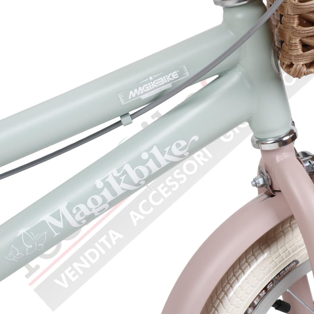 Tecnobike Shop Magik Bike Antonella Vélo pour fille vintage avec panier et roues amovibles, cadre en acier, selle réglable, mouvement à billes