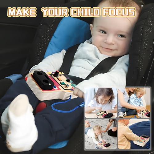 Image of Montessori Busy Board with Led Light, Wooden Sensory Board Travel Toys for 1 Year Old, Preschool Learning Activities Easter Gifts for Boys Girls