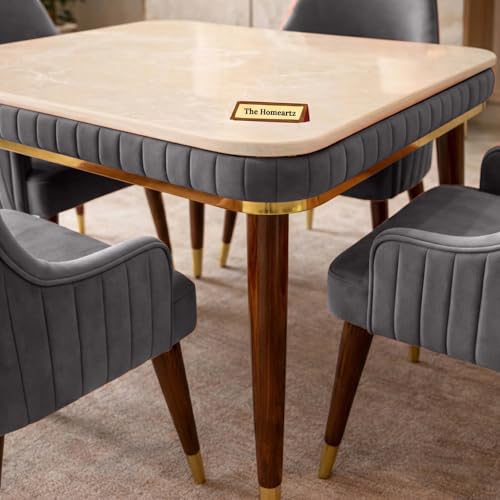 Image of Onyx Elite Modern Dining Table Set 4-Seater Modern Wooden Dining Table Set |1 Year Warranty | Onyx Top Table with 4 Chairs (Dark Gray)