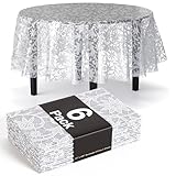 Exquisite Lace Table Cloth Round Table Plastic 6-Pack Lace Tablecloth Round 84' | Clear & White Floral Tablecloth Disposable | Wild Flower Party Decorations & Party Supplies