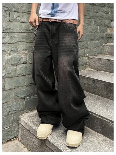 SHENHE Men's Wide Leg Jeans Vintage Baggy Jeans Casual Loose Fit Denim Pants with Pockets3