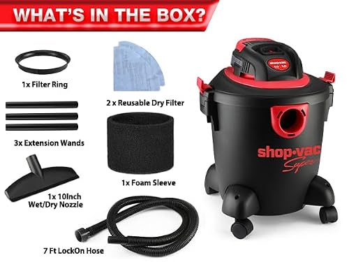 Shop-Vac 2035089 Wet/Dry Vacuum Cleaner, 5 Gallon, 3.0 Peak HP, 1.25 Inch Diameter x 7 Foot Hose, 7 Foot Cord, Ideal for Jobsite, Garage & Workshop