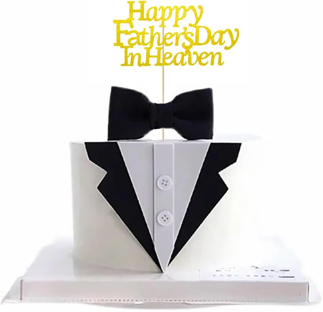 “Happy Father's Day in Heaven” Cake Topper for Daddy Dad Father Papa Grandfather Remembrance (Gold)
