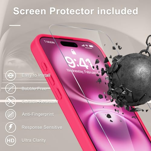 Image of YENAPOON for iPhone 17 Case, Matte Magnetic Phone Cover [with 1 Screen Protector] [Support for MagSafe] [Shockproof Military Grade Protection] Translucent Frosted Back, Hot Pink