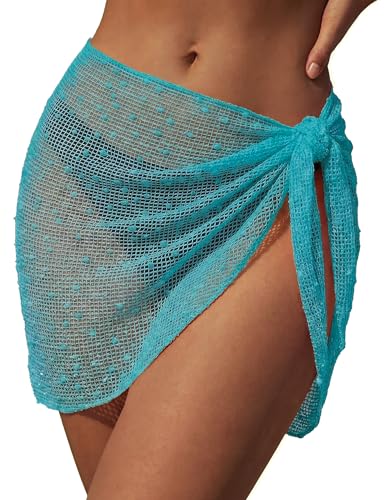 Image of Ekouaer Sarong Wraps for Women Beach Cover Up Short Crochet Coverup Skirts | Sequin Sparkly Sarong Wrap Skirt, Beach Coverup Sarong, Various Ways to Wear, For Swimming, Beach, Vacation, Sea, and Pool