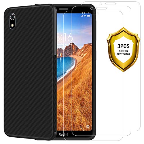 ANEWSIR Cristal Templado de Xiaomi Redmi 7A + Funda Xiaomi Redmi 7A Negro [Funda + Protector de patanlla] Ultra Fino Protector de Pantalla y Caso Xiaomi Redmi 7A