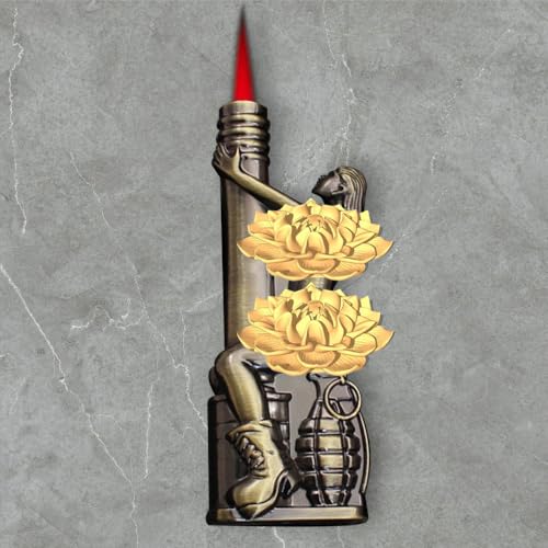 Retro-Style Lighter Refillable Butane Torch Butane Soft Flame Lighter No Gas Bronze