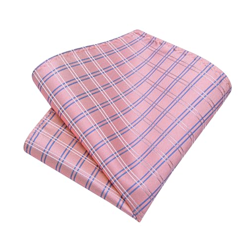 Image of DiBanGu Plaid Ties for Men Silk Checkered Necktie and Pocket Square Cufflinks Tie Clip Set with Gift Box for Wedding Business