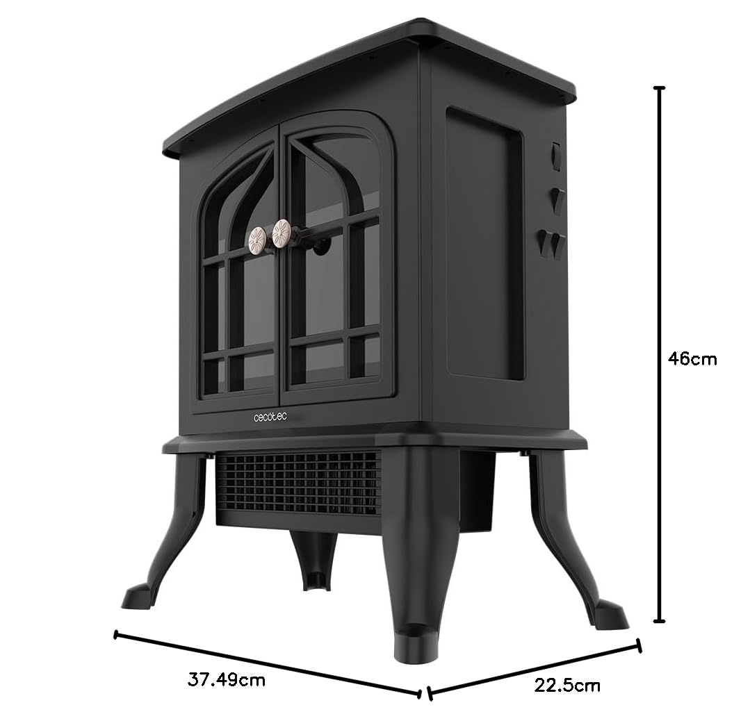 Cecotec Cheminée Électrique sur Pied ReadyWarm 2000 Flames. 2000 W, 2 Niveaux de Puissance, Thermostat Réglable et Contrôle Indépendant des Flammes, Zone de Couverture 25 m2