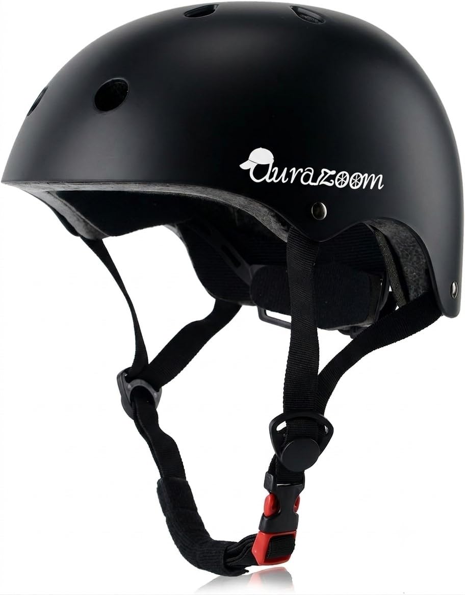 AuraZoom (TM) BMX Skating Skateboarding Cycling Scootering Helmet (Black, Small)
