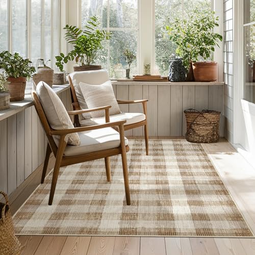 Image of Checkered Area Rug, 3x5, Brown