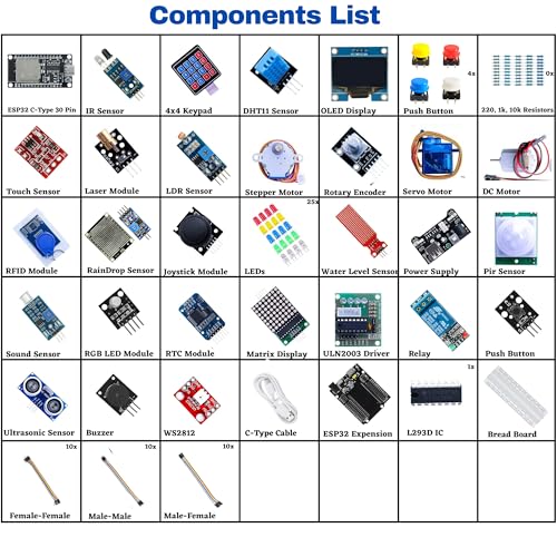 Image of DIY Wireless IOT Ultimate Starter Kit with ESP32 Controller Board with C-Type Interface & Expension Board | 40+ Project Online Tutorials | Compatible with UNO, RPi, ESP32, | 38+ Components