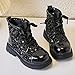 Girls Ankle Boots with Side Zipper Fashion Waterproof PU Leather Combat Booties Lug Sole Glitter Low Heel Comfortable Sparkly Sequined Dress Shoes 4-12 Years (12.5 Little Child)