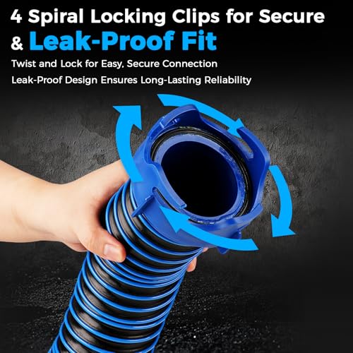 Image of SheeChung 15 FT RV Sewer Hose Kit, Sewer Hose for RV Camper, Heavy-Duty Camper Waste Hose with Leak-Proof Swivel Fittings, 90 Clear Elbow, 2 Storage Caps, TPE Tech for Crush-Proof and UV-Resistant