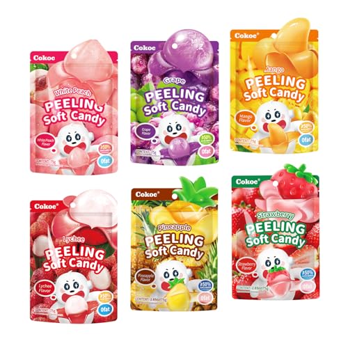 COKOC Peelable Gummy Candy Variety Pack,Mango Strawberry Lychee Peach Grape Pineapple,Soft Chewy Fruit Snack,Pack of 6,75g Each (Total 450g) - image 1