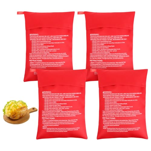 cobee 4 Pcs Baked Potato Microwave Bag, Reusable Red Potatoes in A Bag Baking Potato, Cooked Potatos Fast Even Heating for Baked Sweet Potatoes and More