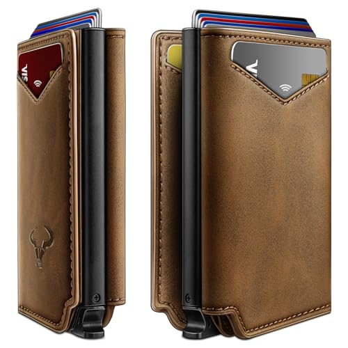 Image of BULLIANT Men Wallet Leather Wallet Card Holders Money Clip for Men 10Cards-Magnetic Flip on Metal Case