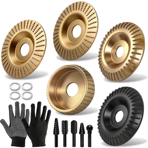 Angle Grinder Polishing Pad, 15PCS Heavy-Duty Wood Carving Disc Set for 4" &amp; 4-1/2" Grinders, Tungsten Carbide Cutting Wheel with Rotary Burrs, Woodworking Attachment for Cutting, Shaping, Sanding