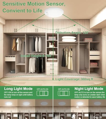 Uthcracy UTH-BDD-CA001 Rechargeable Motion Sensor Ceiling Light With Remote,240 Led Wireless Battery Shower Light Indoor 3 Color Temps thumb #2