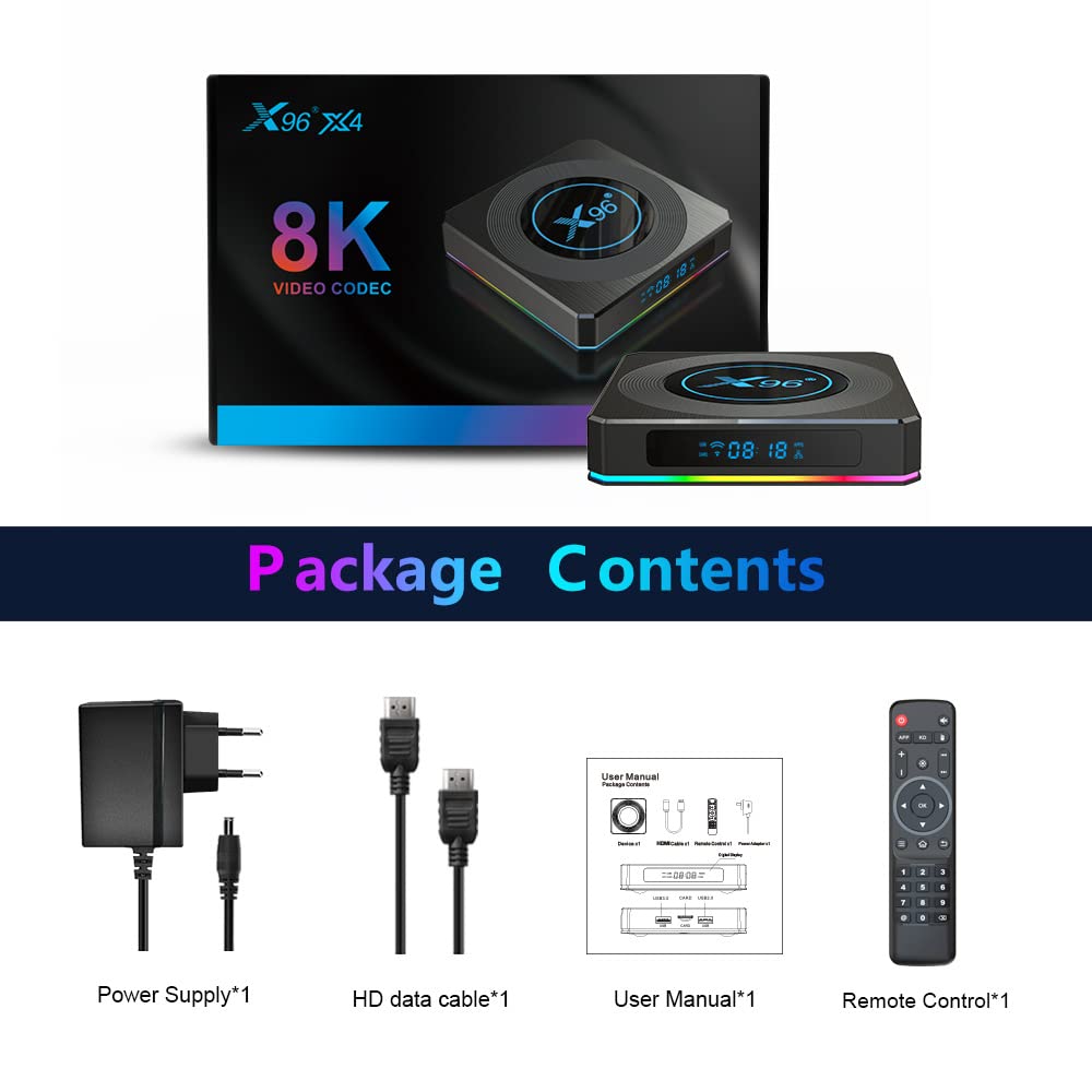 CHROX Boîtier TV Android 11.0, Boîtier TV X96 X4 4 Go De RAM 64 Go ROM CPU S905X4, Double WiFi 2,4G/5G Ethernet 1000M LAN Bluetooth 4.0 avec Décodeur 8K/6K/3D/USB 3.0,4gb+64gb
