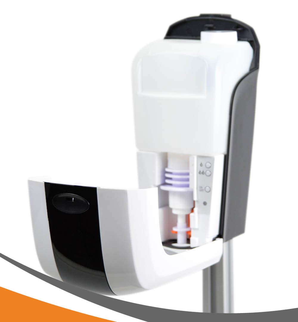 MyMAXXI | Mobiler Hand Desinfektionsmittelspender Station Sensor Shop Spender Set 1x 1L Desinfektionsmittel stehend automatisch | touchless Disinfection | Desinfektionsspender Standfuß
