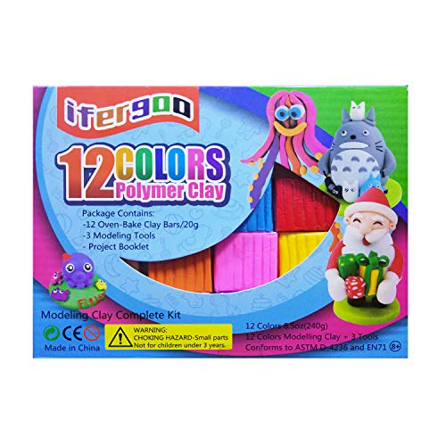 iFergoo Polymer Clay, 12 Colors DIY Modeling Clay, 0.7oz/Piece Soft Oven Baking Clay with