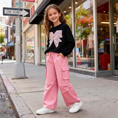 Image of Girls Clothes 2 Piece Cute Butterfly Sweatshirt & Flared Pants /Cargo Pants Winter Outfits for Teen Girls 7-14Y