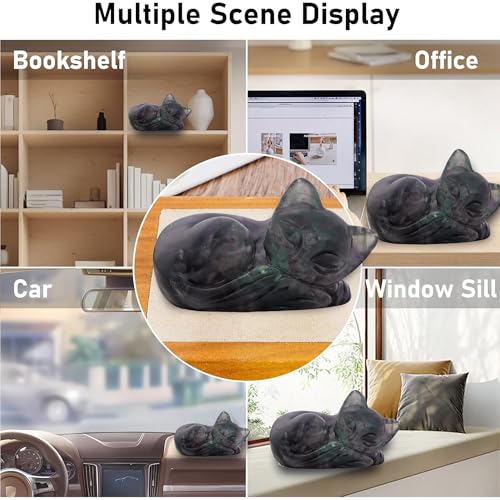 Figura de gato durmiendo en piedra Rainbow Fluorite 2 pulgadas miniatura 5