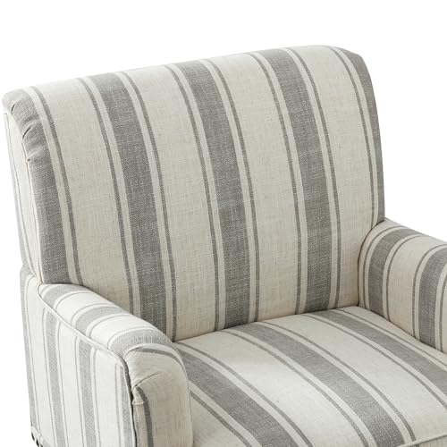 Sillón acolchado gris con patas de madera y rayas miniatura 7